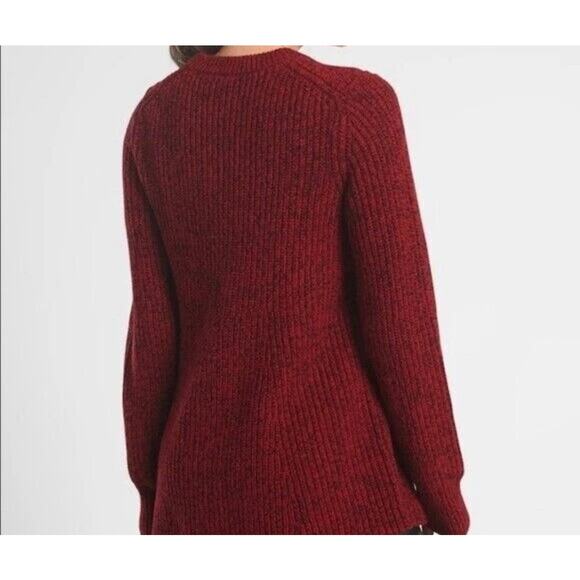 Athleta XS Sierra Wool Blend Crew Chunky Knit Sweater Candy Red Marl - Picture 3 of 10